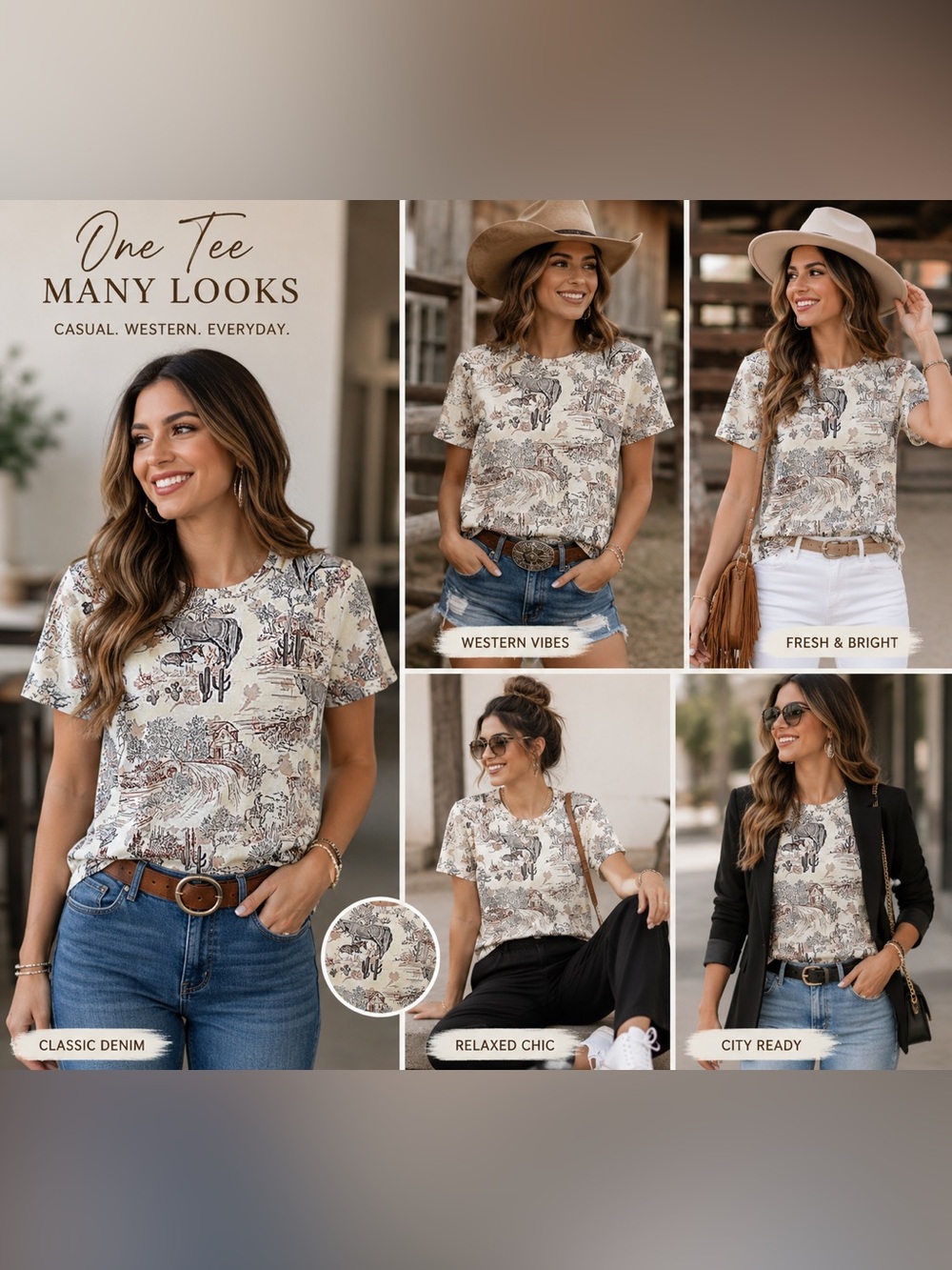 blue b. Scenic Desert Print Tee in Cream and Brown